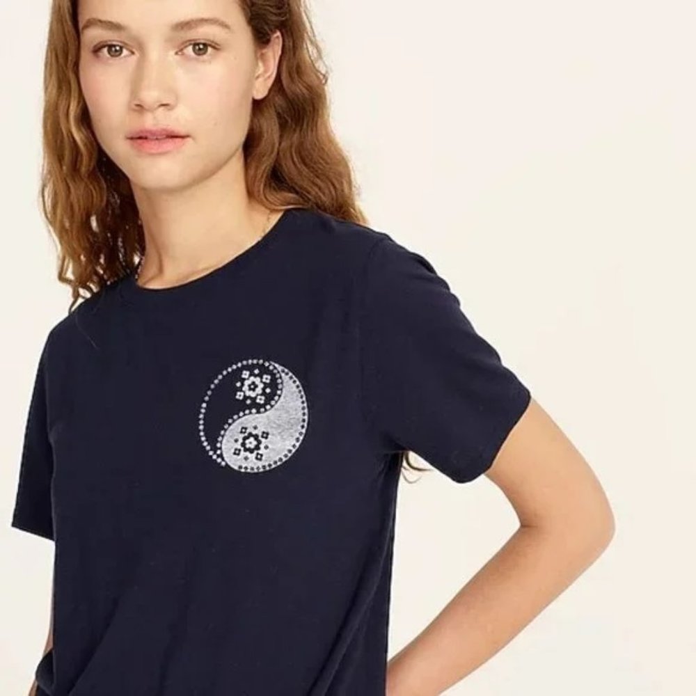 J. Crew Vintage cotton crewneck "A lovely contradiction" T-shirt Navy - Picture 5 of 7